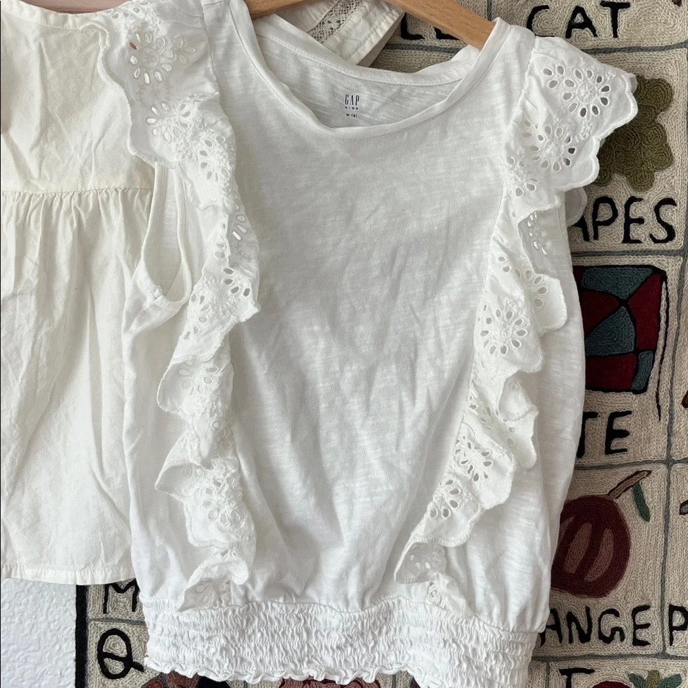 GAP + Old Navy Girls 8 White Eyelet Ruffle Sleeve Blouses